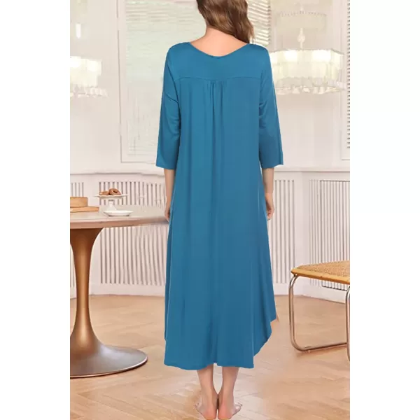 Ekouaer Long Nightgown for Women 34 Sleeves Nightshirt Maxi Sleep Dress Plus Size Loungewear Full Length SleepwearBlue Green