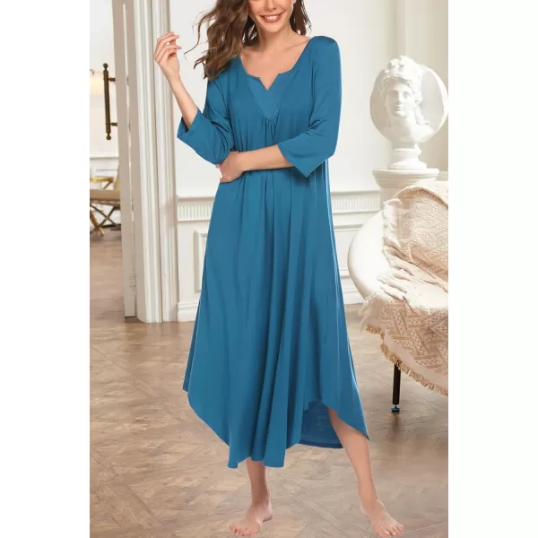 Ekouaer Long Nightgown for Women 34 Sleeves Nightshirt Maxi Sleep Dress Plus Size Loungewear Full Length SleepwearBlue Green