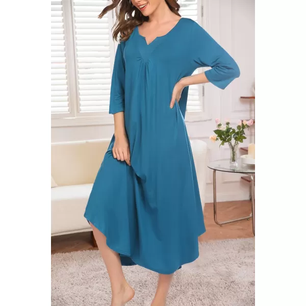Ekouaer Long Nightgown for Women 34 Sleeves Nightshirt Maxi Sleep Dress Plus Size Loungewear Full Length SleepwearBlue Green