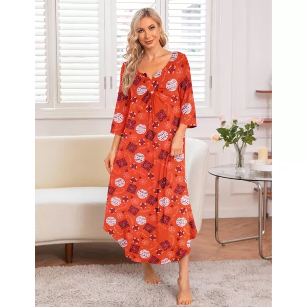 Ekouaer Long Nightgown for Women 34 Sleeves Nightshirt Maxi Sleep Dress Plus Size Loungewear Full Length SleepwearBpat8