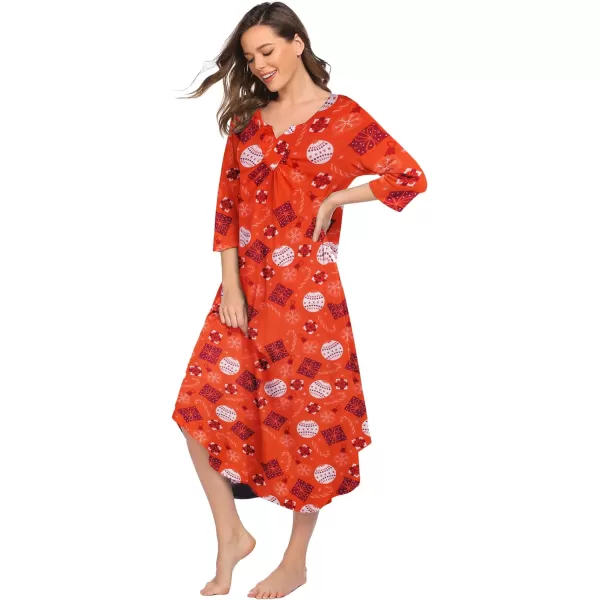 Ekouaer Long Nightgown for Women 34 Sleeves Nightshirt Maxi Sleep Dress Plus Size Loungewear Full Length SleepwearBpat8