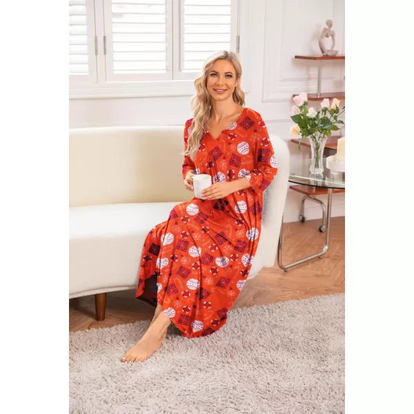 Ekouaer Long Nightgown for Women 34 Sleeves Nightshirt Maxi Sleep Dress Plus Size Loungewear Full Length SleepwearBpat8