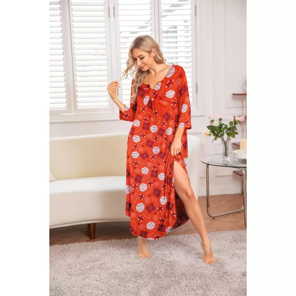 Ekouaer Long Nightgown for Women 34 Sleeves Nightshirt Maxi Sleep Dress Plus Size Loungewear Full Length SleepwearBpat8