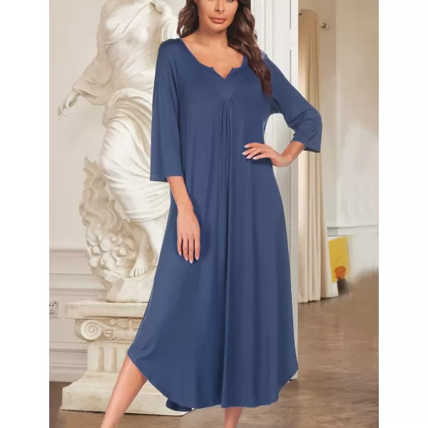 Ekouaer Long Nightgown for Women 34 Sleeves Nightshirt Maxi Sleep Dress Plus Size Loungewear Full Length SleepwearChamplain