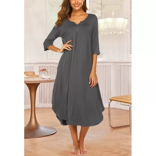 Ekouaer Long Nightgown for Women 34 Sleeves Nightshirt Maxi Sleep Dress Plus Size Loungewear Full Length SleepwearCharcoal Grey