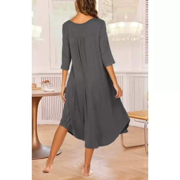 Ekouaer Long Nightgown for Women 34 Sleeves Nightshirt Maxi Sleep Dress Plus Size Loungewear Full Length SleepwearCharcoal Grey