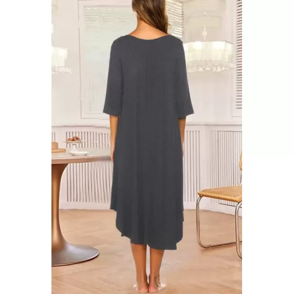 Ekouaer Long Nightgown for Women 34 Sleeves Nightshirt Maxi Sleep Dress Plus Size Loungewear Full Length SleepwearDark Grey