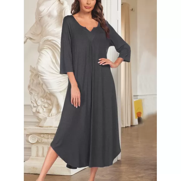 Ekouaer Long Nightgown for Women 34 Sleeves Nightshirt Maxi Sleep Dress Plus Size Loungewear Full Length SleepwearDark Grey