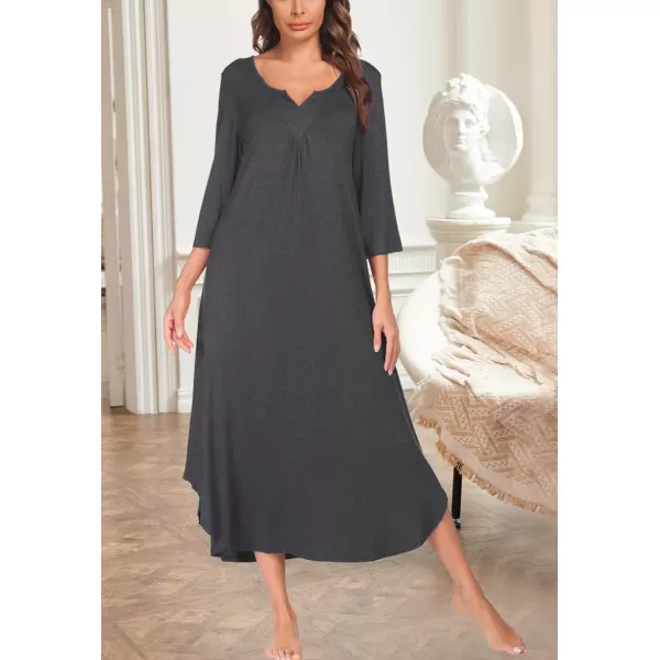 Ekouaer Long Nightgown for Women 34 Sleeves Nightshirt Maxi Sleep Dress Plus Size Loungewear Full Length SleepwearDark Grey