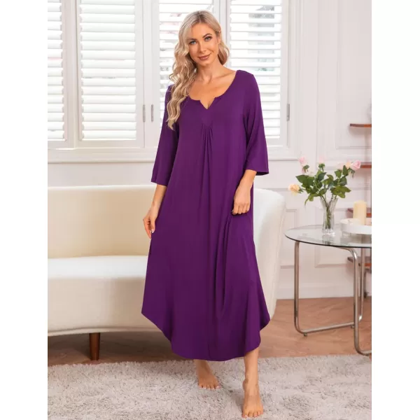 Ekouaer Long Nightgown for Women 34 Sleeves Nightshirt Maxi Sleep Dress Plus Size Loungewear Full Length SleepwearMedium Purple