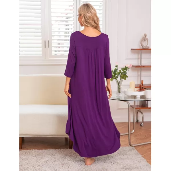 Ekouaer Long Nightgown for Women 34 Sleeves Nightshirt Maxi Sleep Dress Plus Size Loungewear Full Length SleepwearMedium Purple