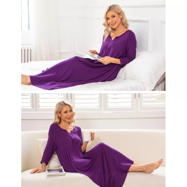 Ekouaer Long Nightgown for Women 34 Sleeves Nightshirt Maxi Sleep Dress Plus Size Loungewear Full Length SleepwearMedium Purple