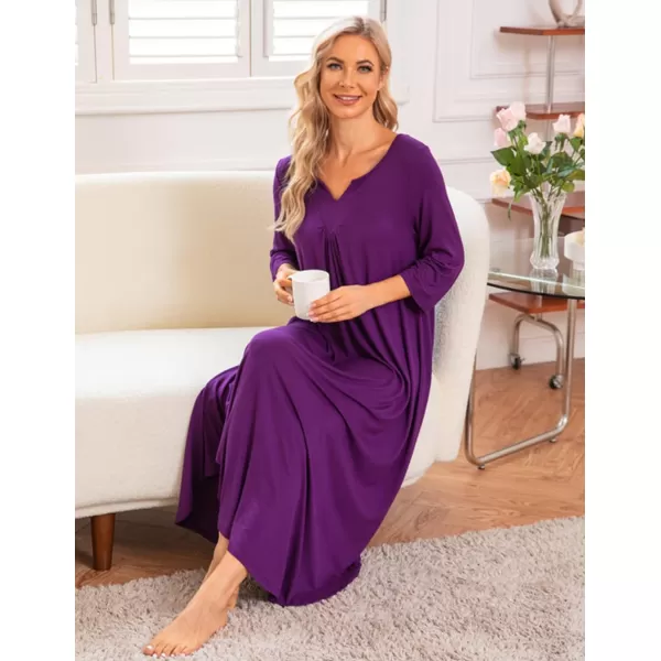 Ekouaer Long Nightgown for Women 34 Sleeves Nightshirt Maxi Sleep Dress Plus Size Loungewear Full Length SleepwearMedium Purple