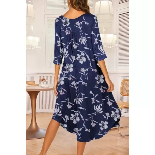 Ekouaer Long Nightgown for Women 34 Sleeves Nightshirt Maxi Sleep Dress Plus Size Loungewear Full Length SleepwearPat1