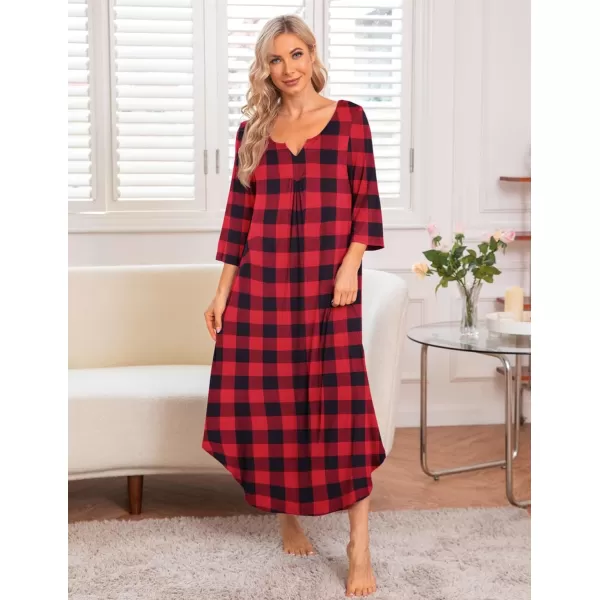 Ekouaer Long Nightgown for Women 34 Sleeves Nightshirt Maxi Sleep Dress Plus Size Loungewear Full Length SleepwearPat10