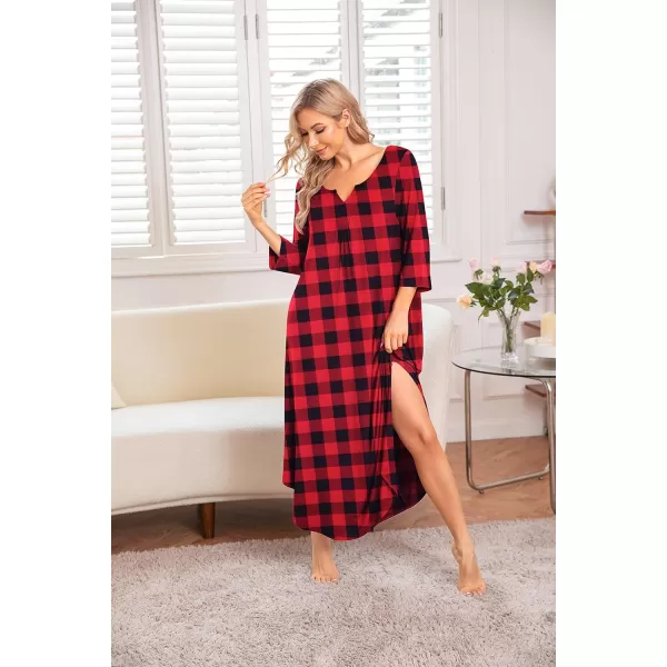 Ekouaer Long Nightgown for Women 34 Sleeves Nightshirt Maxi Sleep Dress Plus Size Loungewear Full Length SleepwearPat10