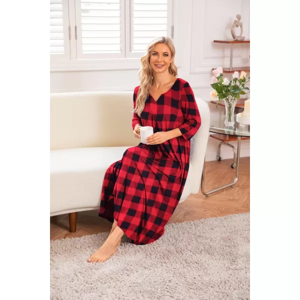 Ekouaer Long Nightgown for Women 34 Sleeves Nightshirt Maxi Sleep Dress Plus Size Loungewear Full Length SleepwearPat10