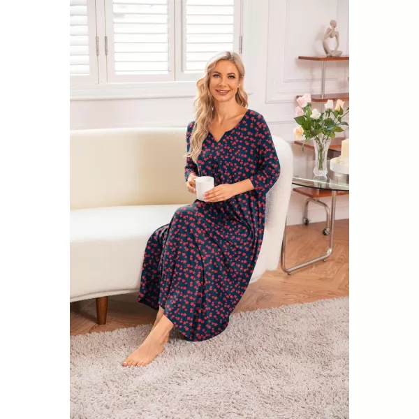 Ekouaer Long Nightgown for Women 34 Sleeves Nightshirt Maxi Sleep Dress Plus Size Loungewear Full Length SleepwearPat11