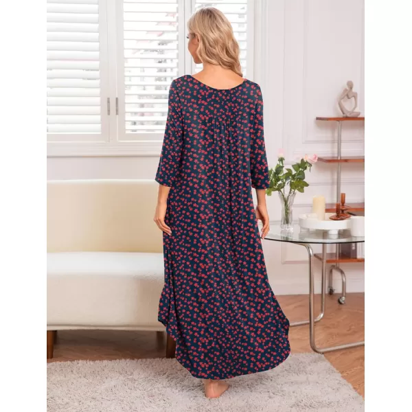 Ekouaer Long Nightgown for Women 34 Sleeves Nightshirt Maxi Sleep Dress Plus Size Loungewear Full Length SleepwearPat11