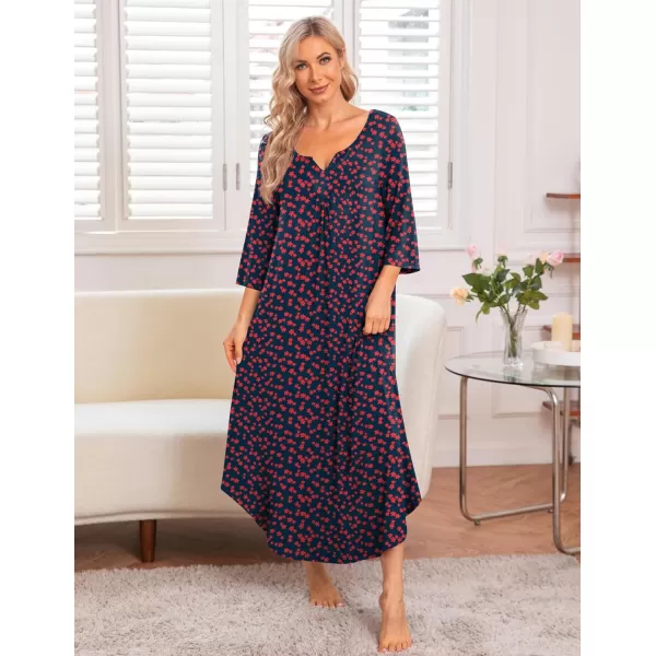 Ekouaer Long Nightgown for Women 34 Sleeves Nightshirt Maxi Sleep Dress Plus Size Loungewear Full Length SleepwearPat11