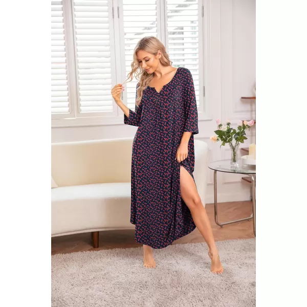 Ekouaer Long Nightgown for Women 34 Sleeves Nightshirt Maxi Sleep Dress Plus Size Loungewear Full Length SleepwearPat11