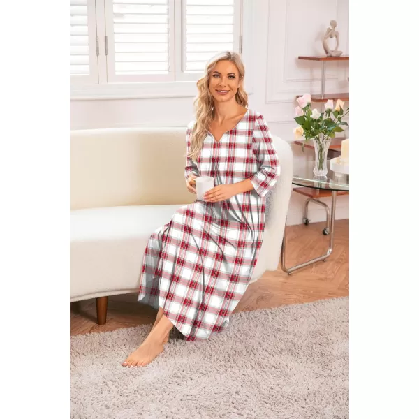 Ekouaer Long Nightgown for Women 34 Sleeves Nightshirt Maxi Sleep Dress Plus Size Loungewear Full Length SleepwearPat12