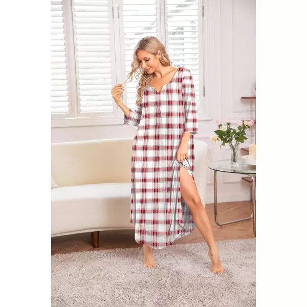 Ekouaer Long Nightgown for Women 34 Sleeves Nightshirt Maxi Sleep Dress Plus Size Loungewear Full Length SleepwearPat12