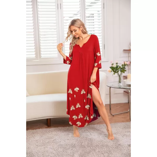 Ekouaer Long Nightgown for Women 34 Sleeves Nightshirt Maxi Sleep Dress Plus Size Loungewear Full Length SleepwearPat13