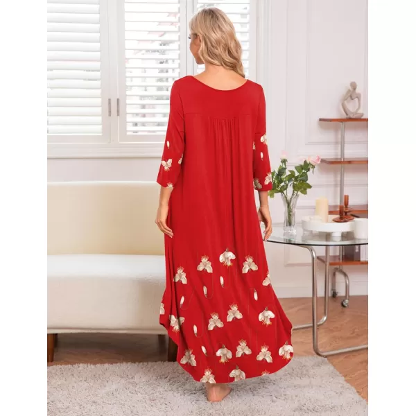 Ekouaer Long Nightgown for Women 34 Sleeves Nightshirt Maxi Sleep Dress Plus Size Loungewear Full Length SleepwearPat13