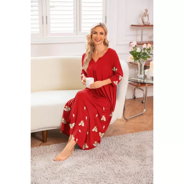 Ekouaer Long Nightgown for Women 34 Sleeves Nightshirt Maxi Sleep Dress Plus Size Loungewear Full Length SleepwearPat13