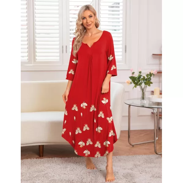 Ekouaer Long Nightgown for Women 34 Sleeves Nightshirt Maxi Sleep Dress Plus Size Loungewear Full Length SleepwearPat13