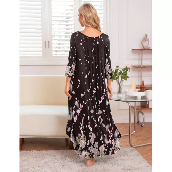 Ekouaer Long Nightgown for Women 34 Sleeves Nightshirt Maxi Sleep Dress Plus Size Loungewear Full Length SleepwearPat14