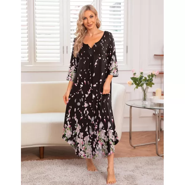 Ekouaer Long Nightgown for Women 34 Sleeves Nightshirt Maxi Sleep Dress Plus Size Loungewear Full Length SleepwearPat14