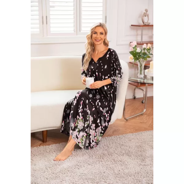 Ekouaer Long Nightgown for Women 34 Sleeves Nightshirt Maxi Sleep Dress Plus Size Loungewear Full Length SleepwearPat14