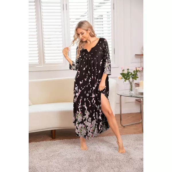 Ekouaer Long Nightgown for Women 34 Sleeves Nightshirt Maxi Sleep Dress Plus Size Loungewear Full Length SleepwearPat14