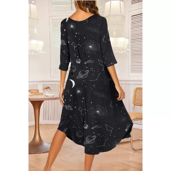 Ekouaer Long Nightgown for Women 34 Sleeves Nightshirt Maxi Sleep Dress Plus Size Loungewear Full Length SleepwearPat2