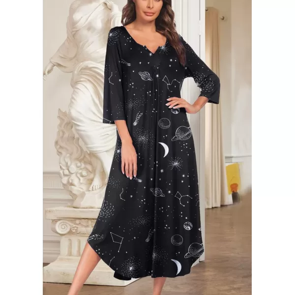 Ekouaer Long Nightgown for Women 34 Sleeves Nightshirt Maxi Sleep Dress Plus Size Loungewear Full Length SleepwearPat2