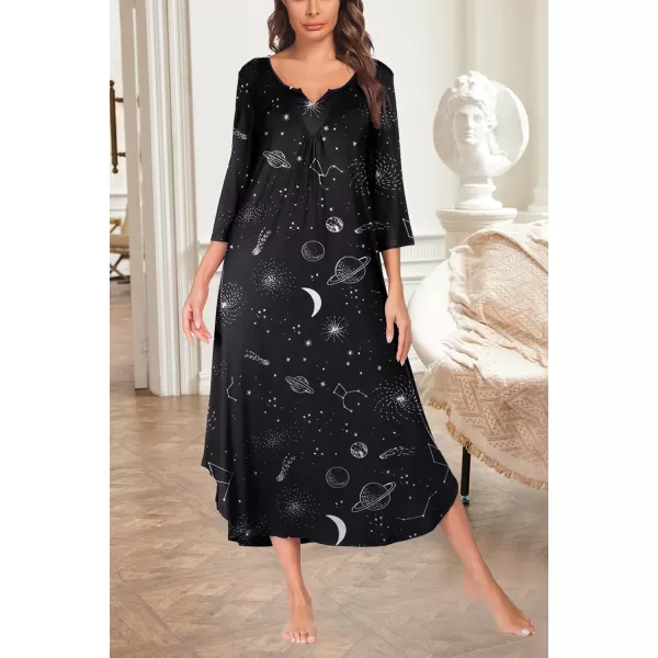 Ekouaer Long Nightgown for Women 34 Sleeves Nightshirt Maxi Sleep Dress Plus Size Loungewear Full Length SleepwearPat2