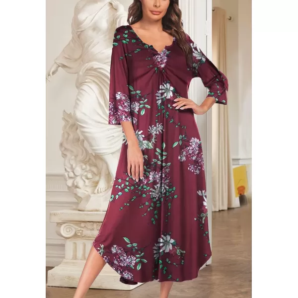 Ekouaer Long Nightgown for Women 34 Sleeves Nightshirt Maxi Sleep Dress Plus Size Loungewear Full Length SleepwearPat5