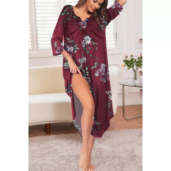 Ekouaer Long Nightgown for Women 34 Sleeves Nightshirt Maxi Sleep Dress Plus Size Loungewear Full Length SleepwearPat5