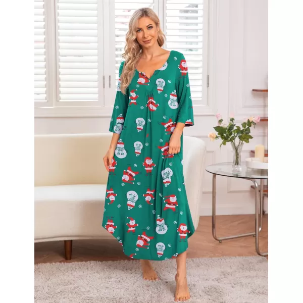 Ekouaer Long Nightgown for Women 34 Sleeves Nightshirt Maxi Sleep Dress Plus Size Loungewear Full Length SleepwearPat9