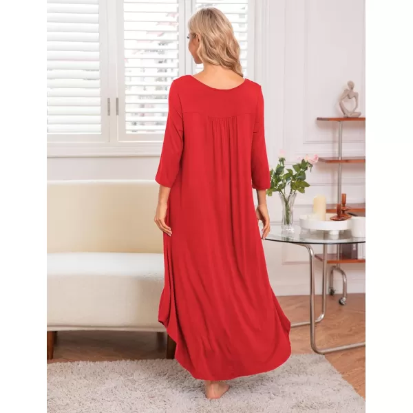 Ekouaer Long Nightgown for Women 34 Sleeves Nightshirt Maxi Sleep Dress Plus Size Loungewear Full Length SleepwearPonceau