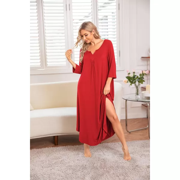 Ekouaer Long Nightgown for Women 34 Sleeves Nightshirt Maxi Sleep Dress Plus Size Loungewear Full Length SleepwearPonceau