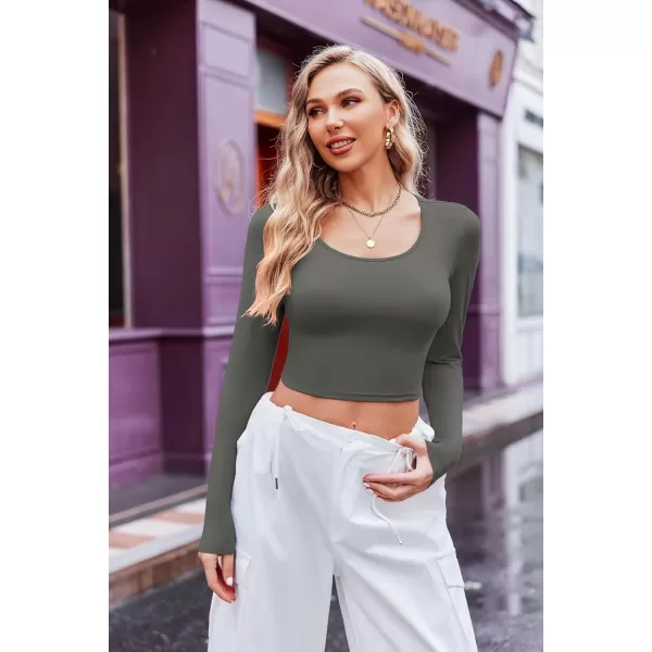 Ekouaer Long Sleeve Crop Tops for Women Scroop Neck Lightweight Basic Base Layer Soft Thermal Undershirts Shirts SXXLDark Gray