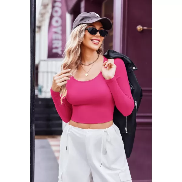 Ekouaer Long Sleeve Crop Tops for Women Scroop Neck Lightweight Basic Base Layer Soft Thermal Undershirts Shirts SXXLHot Pink
