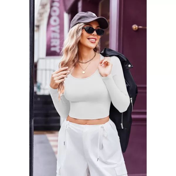 Ekouaer Long Sleeve Crop Tops for Women Scroop Neck Lightweight Basic Base Layer Soft Thermal Undershirts Shirts SXXLWhite