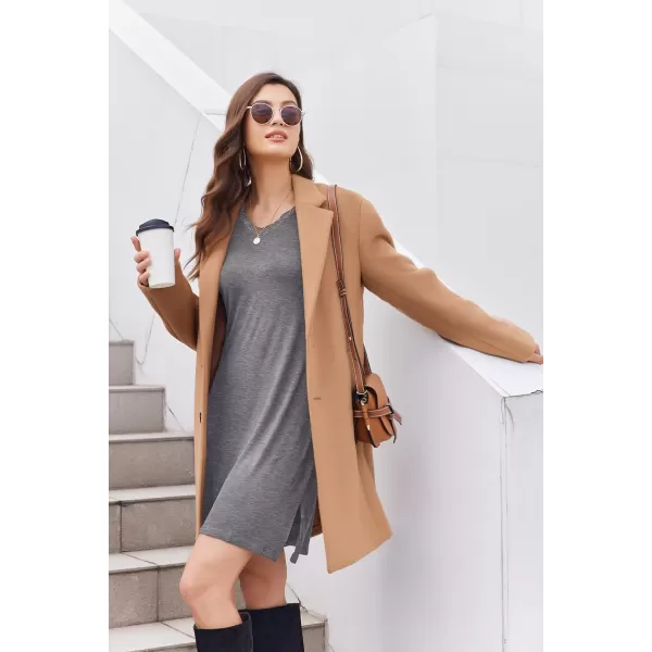 Ekouaer Long Sleeve Nightgowns for Women Sexy Lace Night Shirt V Neck Sleep Shirt Soft SleepwearCdark Grey
