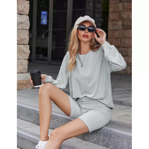 Ekouaer Lounge Set Womens 2 Pieces Outfits Oversized Long Sleeve Sweatshirts Biker Shorts SweatsuitsGrey