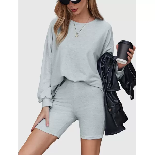 Ekouaer Lounge Set Womens 2 Pieces Outfits Oversized Long Sleeve Sweatshirts Biker Shorts SweatsuitsGrey