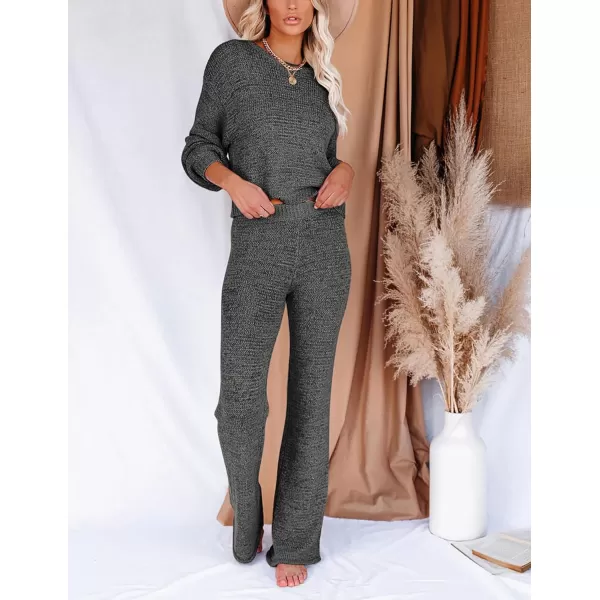 Ekouaer Lounge Sets for Women 2 Piece Knit Sets Cozy Off Shoulder Sweater Outfits Pullover and Wide Leg Pants PajamasDark Graya